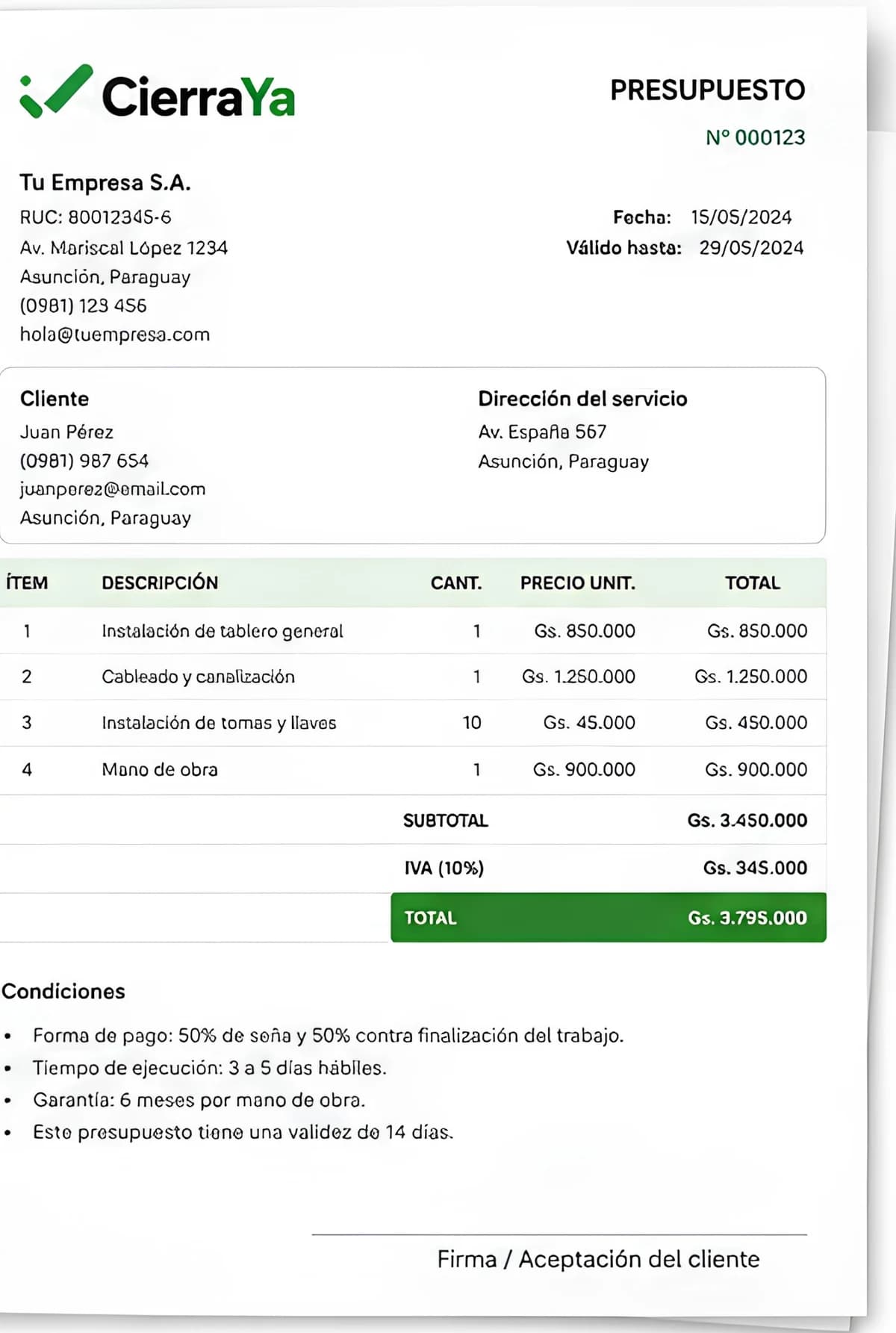 Vista previa de Plantilla de presupuesto profesional